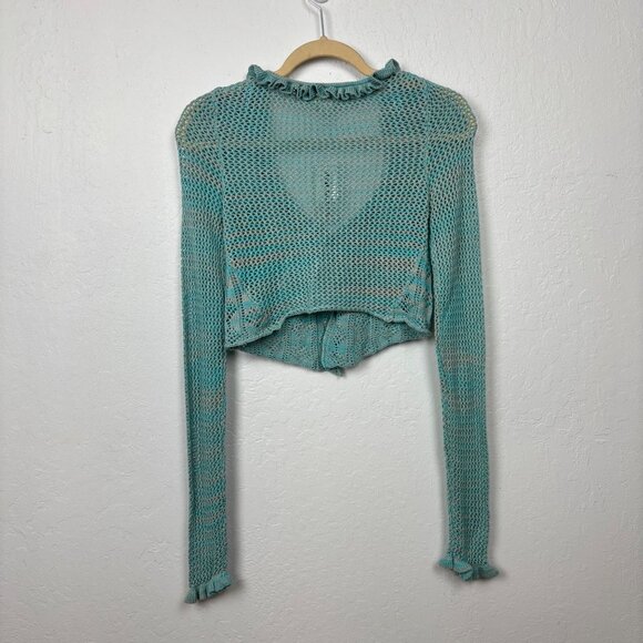 NWT Urban Outfitters S Blue Ruffles Cropped Sweater Cardigan Y2K - Picture 6 of 7